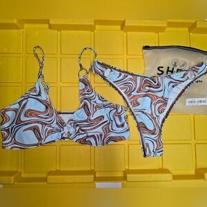 SHEIN Blue and Brown Retro Swirl Bikini